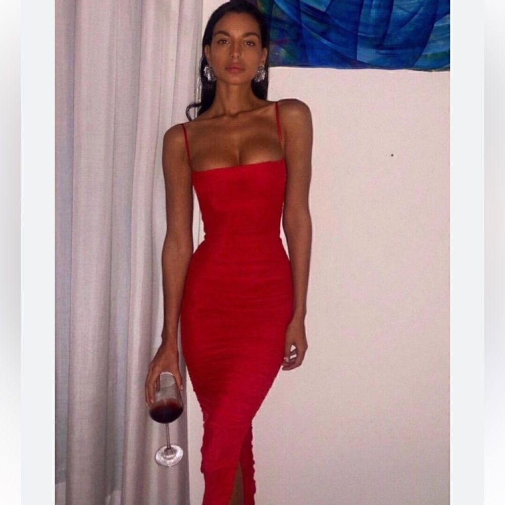 House of CB Fornarina Maxi Red Dress Tank Organza Bodycon Backless Mesh Size XS - Picture 6 of 17